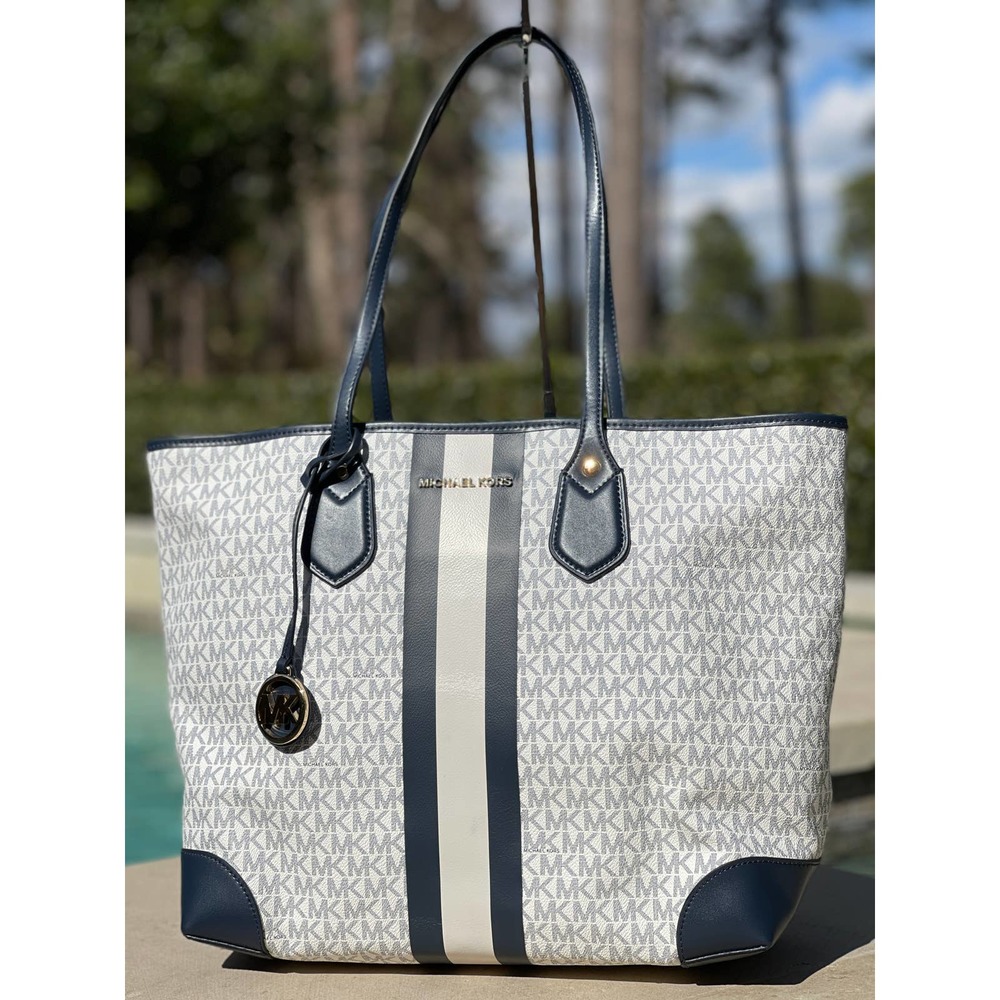 NEW Michael Kors Bag Shopper Eva LG Tote Navy/White